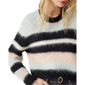 Ba&sh Striped Maria Jumper Fuzzy Knit‎ Alpaca Wool Soft Cropped Sweater Size XS
